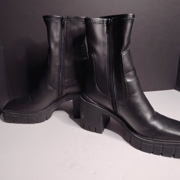 Aldo Platform Chunky Block Heel Ankle Boots Women's Size 10 Black Leather - Picture 4 of 14